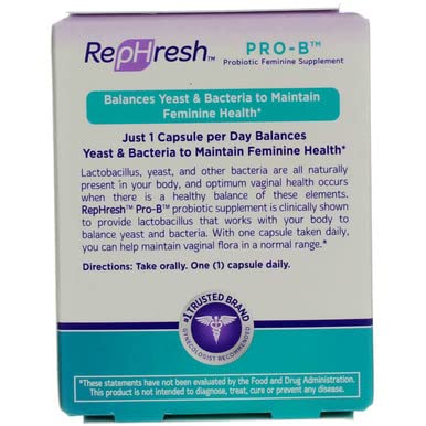 RepHresh Pro-B Vaginal Probiotic Feminine Supplement One Bottle 30 Count Rephresh