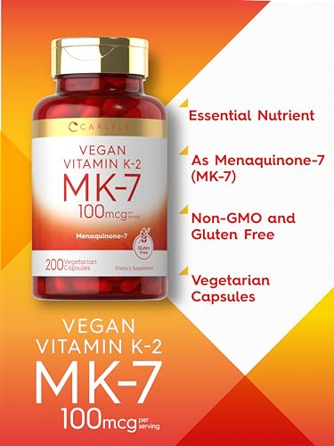 Carlyle Vitamin K2 MK7 100mcg | 200 Vegan Capsules | Menaquinone-7 Supplement