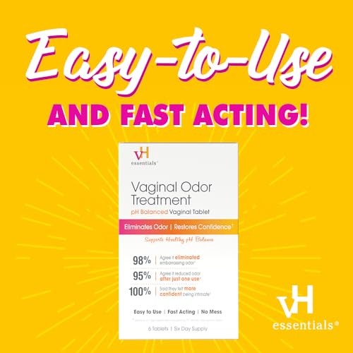 vH essentials Vaginal Odor Treatment - pH Balanced Vaginal Suppositories - 6 Tablets With Applicator, White vH essentials