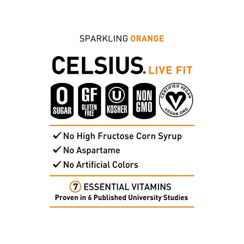 CELSIUS Sparkling Orange, Functional Essential Energy Drink 12 Fl Oz (Pack of 12) CELSIUS