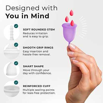 CareCup Menstrual Cups - Set of 2 Reusable Period Cups - Premium Design with Soft, Flexible