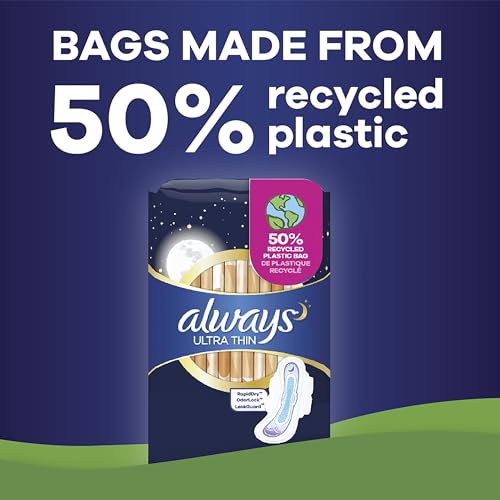 Always Ultra Thin Feminine Pads for Women, Size 5, Extra Heavy, Overnight Absorbency Always