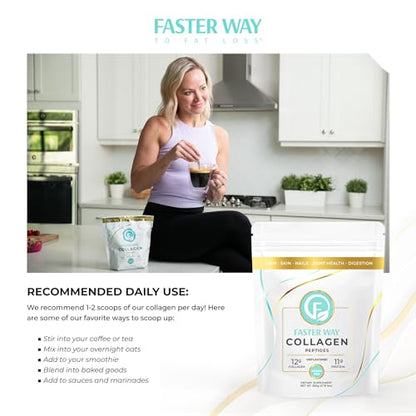 FASTer Way to Fat Loss, Unflavored, 360g Grass-Fed Beef Collagen Peptides for Skin