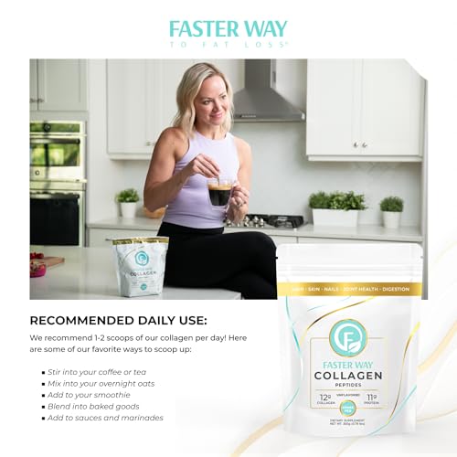 FASTer Way to Fat Loss, Unflavored, 360g Grass-Fed Beef Collagen Peptides for Skin