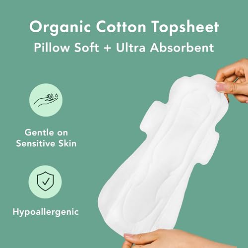 Rael Pads for Women, Organic Cotton Cover - Period Pads with Wings, Feminine Care, Sanitary Napkins Rael