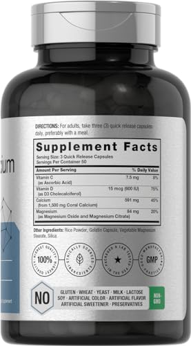 Coral Calcium 1500mg 150 Capsules | Plus Magnesium | Non-GMO, Gluten Free Supplement