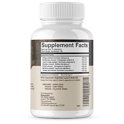 Naturealm Sacred 7 Mushroom Extract Capsules - Chaga, Cordyceps, Lion's Mane Naturealm