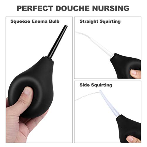 RANEU Enema Bulb Douche Enema Kit for Women & Men with 3 Nozzles (Black, 4 Piece Set) RANEU