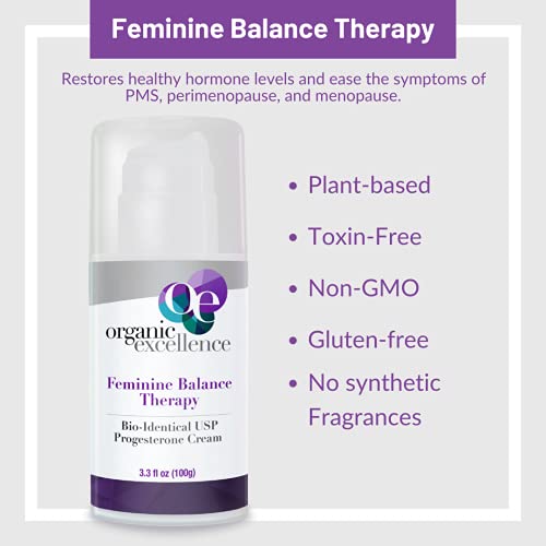 Organic Excellence Feminine Balance Therapy - USP Bio-Identical Progesterone Cream - 3 oz Organic Excellence