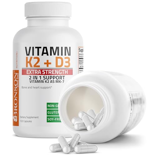 Bronson Vitamin K2 (MK7) with D3 Extra Strength Supplement Bone and Heart Health Non Bronson