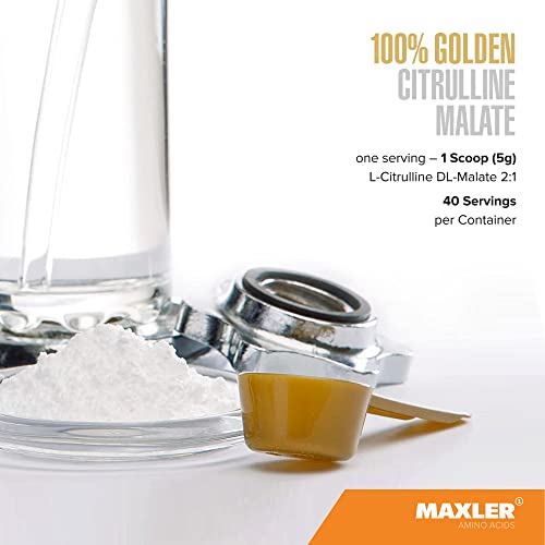 Maxler 100% Golden Citrulline Malate Powder - Vegan L-Citrulline DL-Malate 2:1 Amino Acid - Pre Workout Powder for Endurance & Muscle Recovery- Gluten Free Unflavored Citrulline Malate - 200g