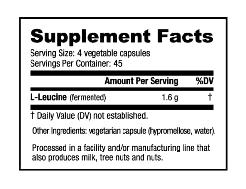 NutraBio 100% Pure L-Leucine - Muscle Recovery and Support - Naturally Fermented Free NutraBio