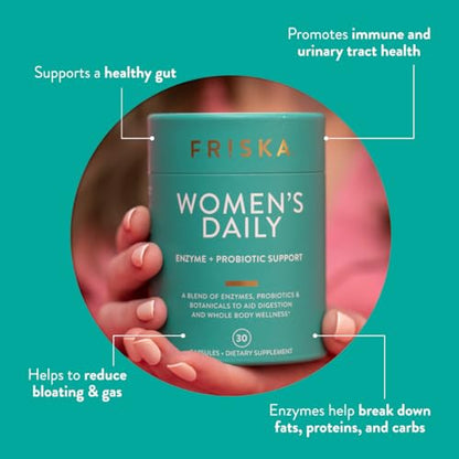 FRISKA Women’s Daily Digestive Enzyme and Probiotics Supplement, Advanced