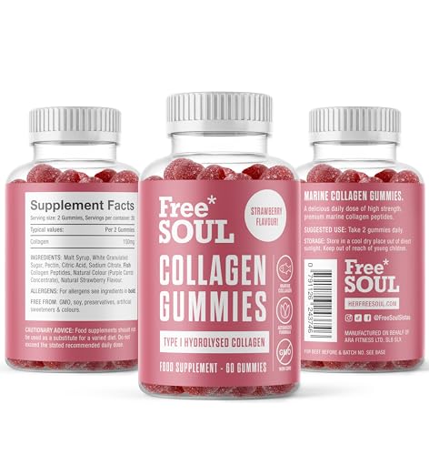 Collagen Gummies, Marine Collagen Supplement with Effective Type 1 Hydrolysed Collagen Peptides Free Soul