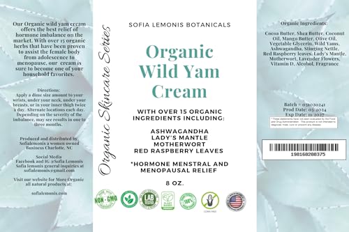 Organic Wild Yam Cream 15 Vitamins & Herbs Hormonal PCOS Menopause Period relief My Store