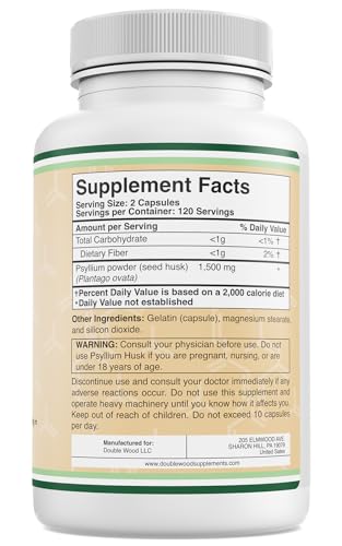 Double Wood Supplements Psyllium Husk Capsules Fiber Supplement