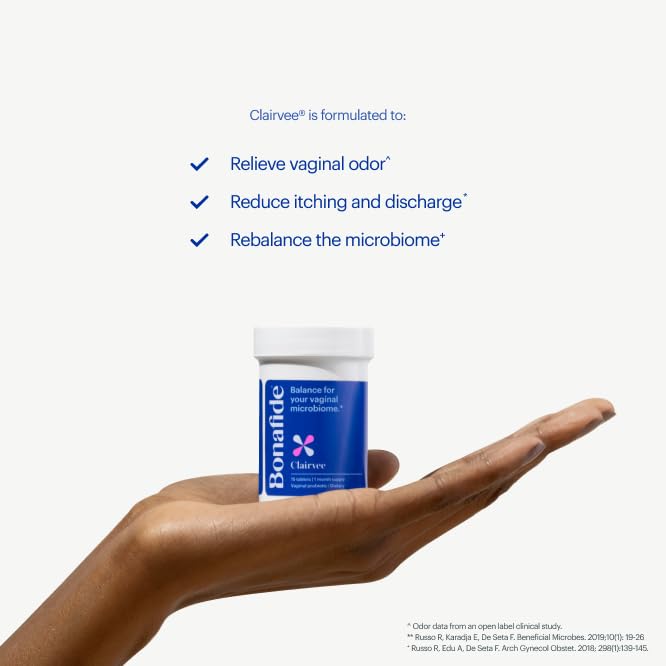 Bonafide Clairvee Vaginal Probiotic – Hormone-Free, Drug-Free Relief from Odor, Vaginal Itching and Discharge – Balances Vaginal pH Levels – 90 Day Supply (45 Capsules) Bonafide