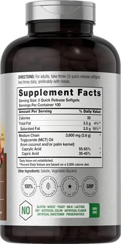 Keto MCT Oil Capsules 3600mg | 300 Softgels | Coconut Oil Pills | Non-GMO and Gluten