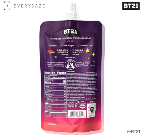 EVERYDAZE BT21 Essential C’s Collagen + Vitamin C Konjac Jelly | Vegan, 10 Calories E EVERYDAZE