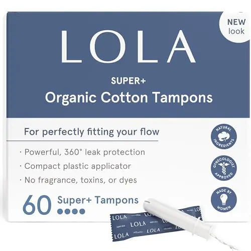 LOLA Organic Cotton Tampons, 60 Count - Super Plus Tampons, Period Feminine Hygiene Products LOLA