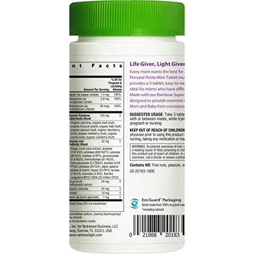 Rainbow Light Prenatal Petite Mini-Tab Multivitamin Plus Superfoods & Probiotics - Organic Daily Rainbow Light