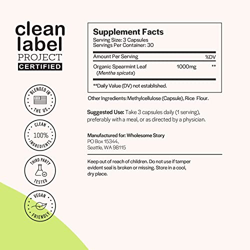 Organic Spearmint Capsules | Great Alternative to Spearmint Tea | 1000mg Spearmint Leaf Wholesome Story