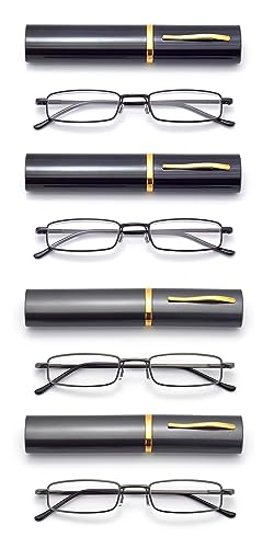 HIGHLIKE 4-Pack Slim Pocket Reading Glasses Men Women, Compact Readers Super Clear 