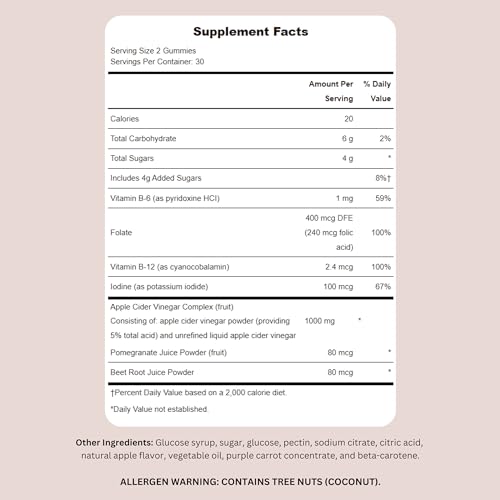 NUZI Apple Cider Vinegar Gummies with Pomegranate & Beetroot | 500 mg | Certified Halal NUZI