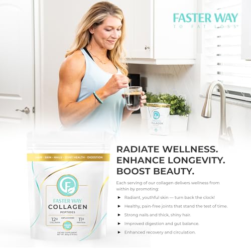 FASTer Way to Fat Loss, Unflavored, 360g Grass-Fed Beef Collagen Peptides for Skin