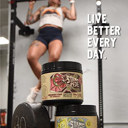 Earth Fed Muscle Stammpede DragoFruit Punch Pre Workout, 30 Servings, Boost Energy, Increase Endurance and Focus, Beta-Alanine, 250mg Caffeine, Citrulline Malate, Taurine, Tyrosine - Keto, No Sugar