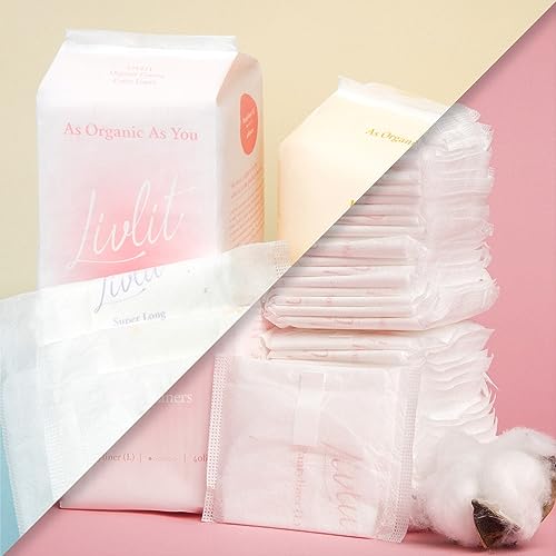 Livlit Ultra Thin Panty Liners Sanitary Pads, 100% Certified Organic Cotton from Texas, Light Absorbency