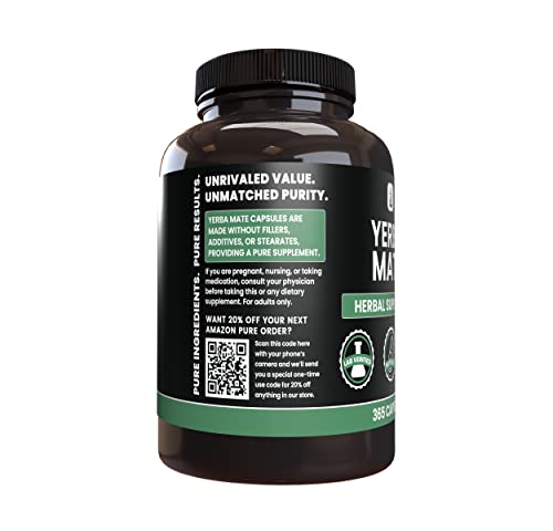 PURE ORIGINAL INGREDIENTS Yerba Mate (365 Capsules), No Magnesium Or Rice Fillers PURE ORIGINAL INGREDIENTS