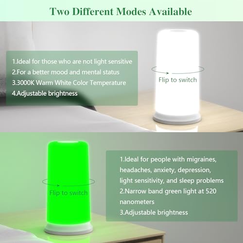 Green Light Lamp for Migraines,Mood Light Therapy Lamp 10000 Lux,Narrow Band Green LEDs KTS