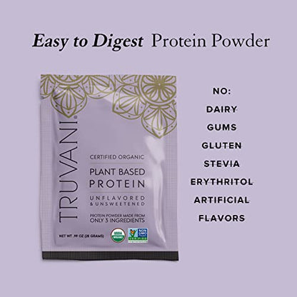 Truvani Organic Vegan Protein Powder Unflavored - 20g of Plant Based Protein, Organic