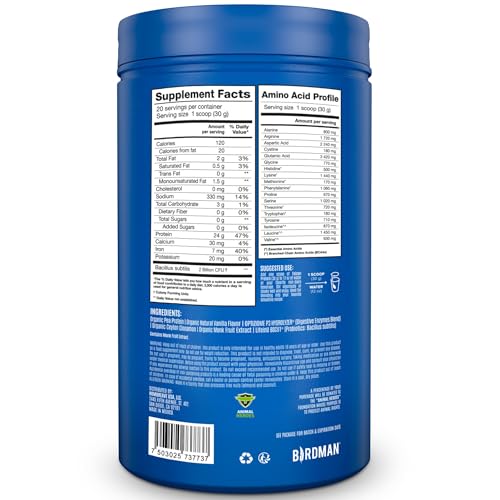 BIRDMAN Falcon Organic Vegan Protein Powder Vanilla, 24g Protein, Sugar Free, Probiotics BIRDMAN