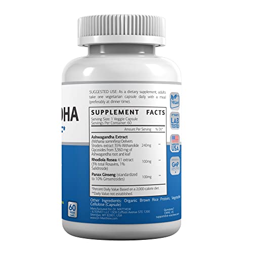 Aswagandha Vitamin Stress Relief Supplement. Cortisol Blocker Ashwagandha Capsules Dr. Matthew