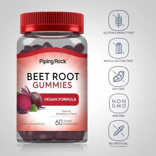 Beet Root Gummies | 60 Count | with Nitrates and Black Pepper Extract | Nitric Oxide Piping Rock