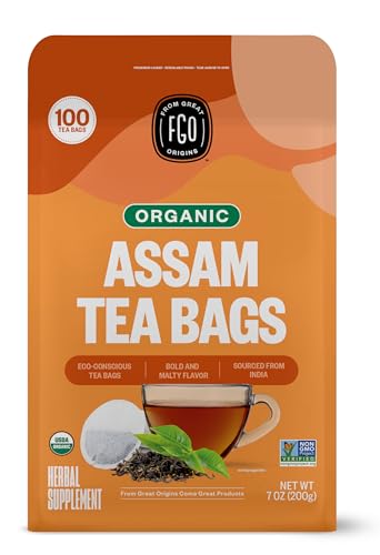 FGO Organic Assam Tea, Eco-Conscious Tea Bags, 100 Count, Packaging May Vary 
