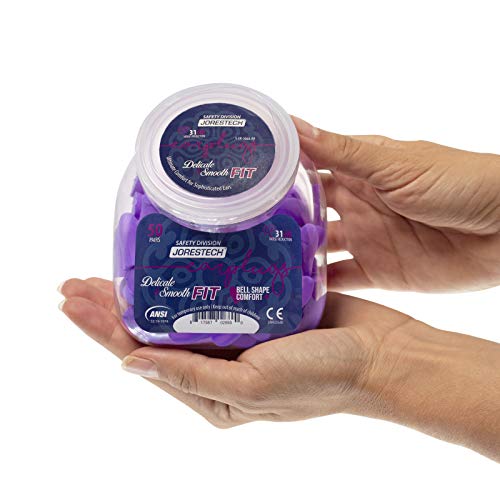 JORESTECH Safety Earplugs Purple Ultra Soft Foam Small/Slim SNR 35 dB Comfortable 