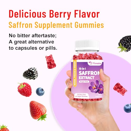 VZOXAINS 2 Pack Saffron Supplement Gummies, Sugar Free Saffron Extract with Magnesium