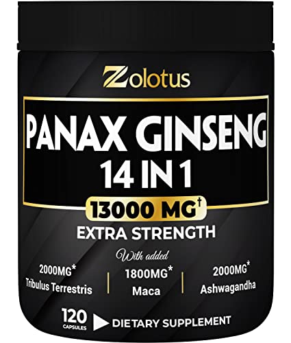 Premium Panax Ginseng 14 in 1, 13X Potency, High Strength Capsules with Horny Goat Weed