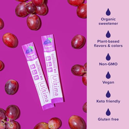 Ultima Replenisher Daily Electrolyte Drink Mix – Grape, 20 Stickpacks – Hydration Packets