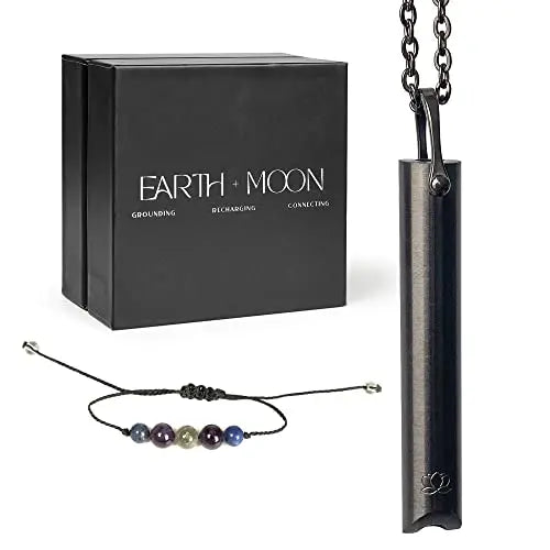 Mindful Breathing Necklace for Anxiety Stress Relief - Earth and Moon Stainless Steel Anxiety