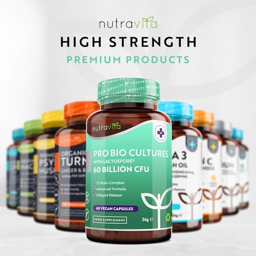 60 Billion CFU Probiotic Cultures - Scientifically Backed Lactospore® for Good Gut Flora Nutravita