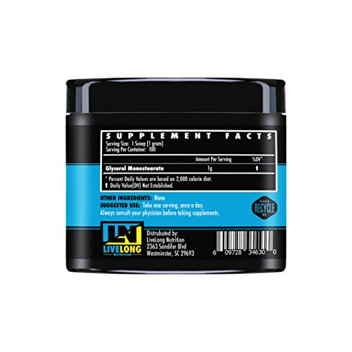 LiveLong Nutrition Glycerol Monostearate GMS Powder - Hydration, Endurance, Muscle