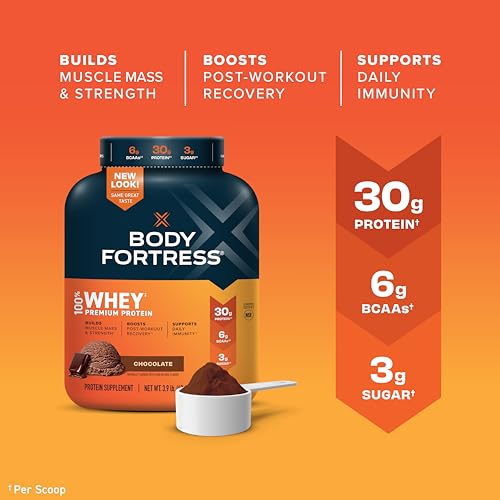 Body Fortress 100% Whey, Premium Protein Powder, Chocolate, 3.9lbs Packaging May Body Fortress