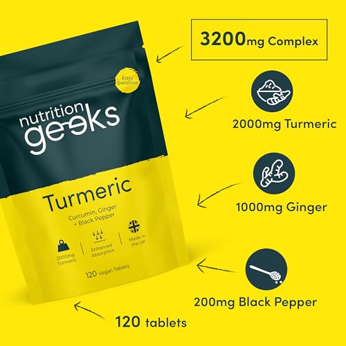Nutrition Geeks Turmeric Tablets 2000 mg with Black Pepper & Ginger, High Strength