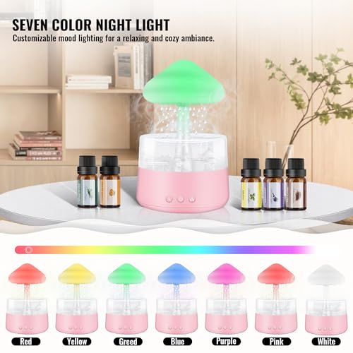 Rain Cloud Humidifier Water Drip with 5 Essential Oils, Cloud Diffuser with 7 Changing Colors Night Lights EvCZen