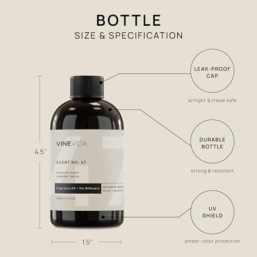 VINEVIDA [4 Fl Oz] Lavender Vanilla Fragrance Oil for Cold Air Diffusers, Essential Oils for Diffuser Oil Refill VINEVIDA