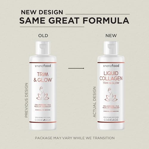 Codeage Liquid Collagen Supplement Chocolate Flavor, Beauty Trim & Glow Liposomal Codeage